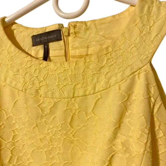 Kristin Davis Sz 4 yellow sheath dress floral haltered knee length textured - Picture 4 of 6